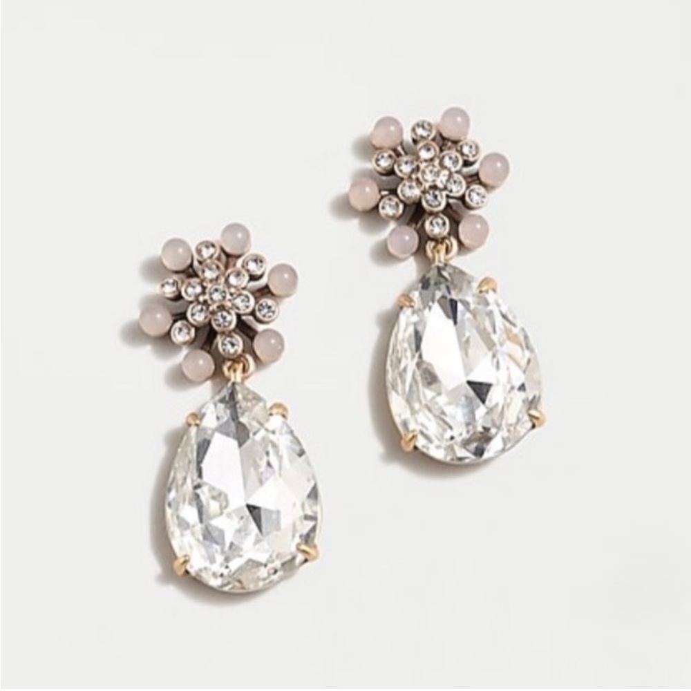 J. Crew Pink and Crystal Teardrop Earrings